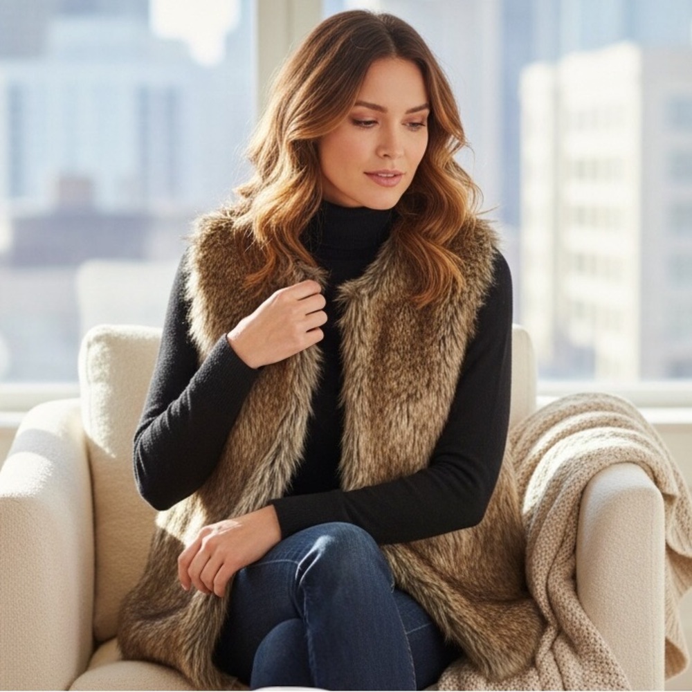 Le Moda Open Front Faux Fur & Knit Vest